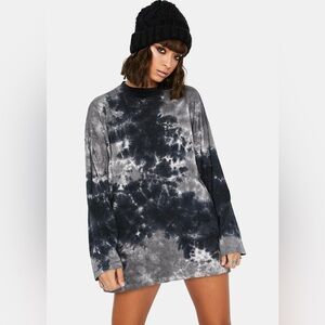 Free People - We The Free "Be Free" Tie Dye Oversized Long Sleeve Tee Gray Large